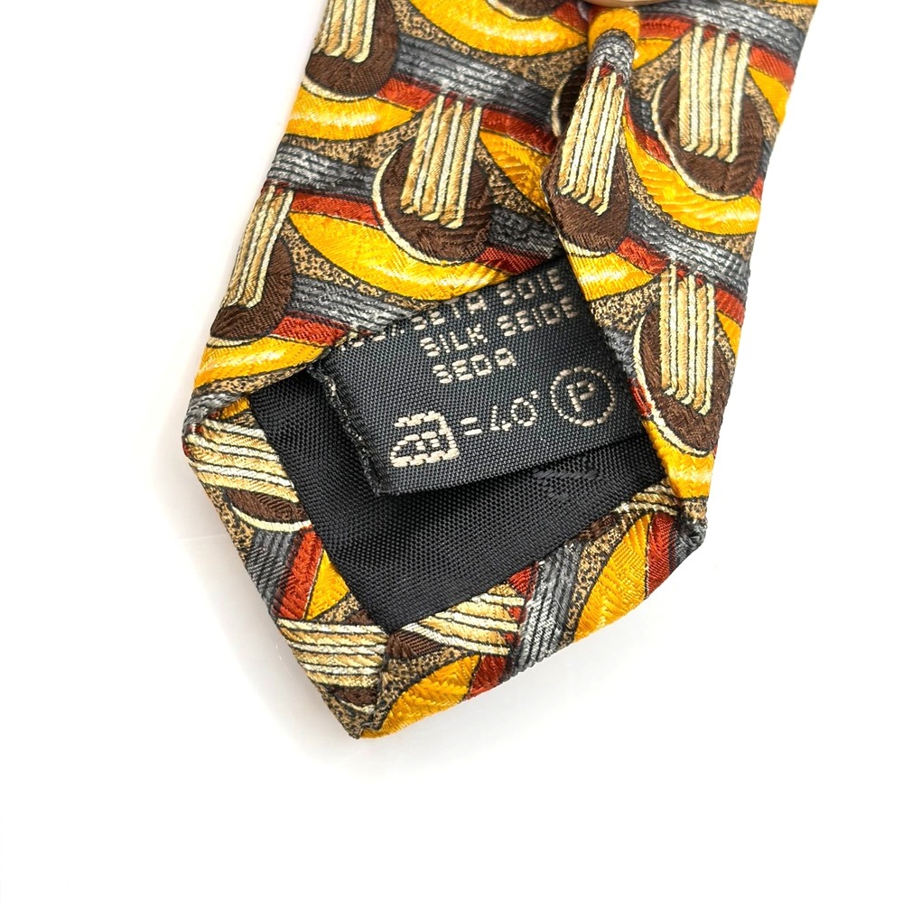 Ermenegildo Zegna Silk Tie Mens Yellow Brown Geometric Abstract Made in Italy - Picture 6 of 8